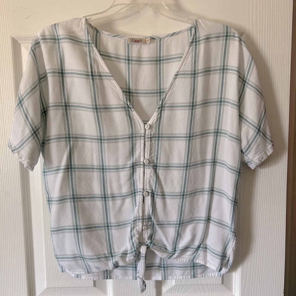 Faherty White and Green Plaid Button Down Shirt